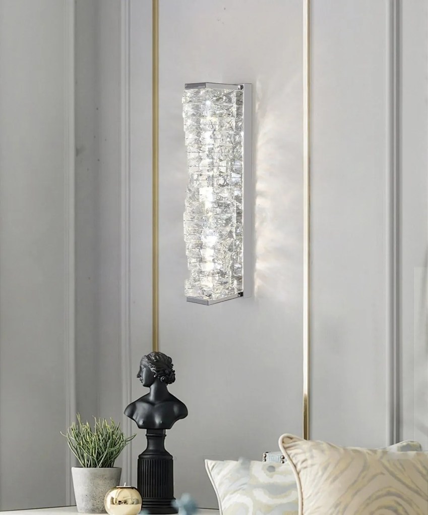 Aplică LED cu Cristale – 20W, 3 Tipuri de Lumină, Design Modern Argintiu, 46×12×16 cm