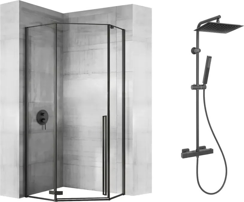 Pachet cabina de dus Rea Diamond negru 90x90 si coloana de dus Invena Svart negru