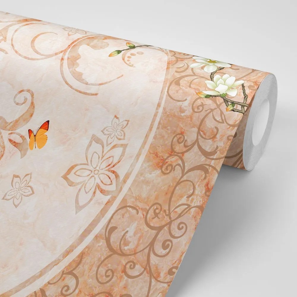 Tapet natura moartă vintage cu păsărici și fluturi