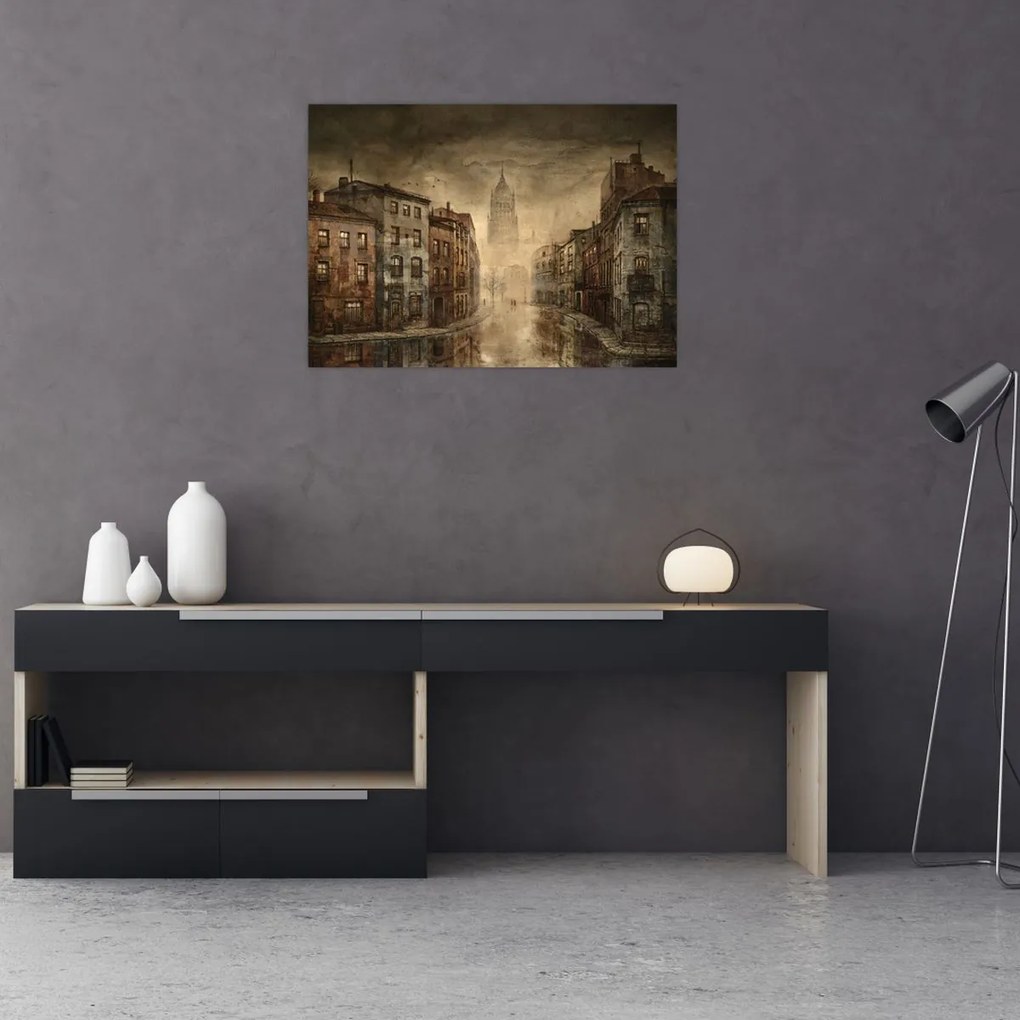 Tablou pe sticlă - Pictura orașului (70x50 cm)