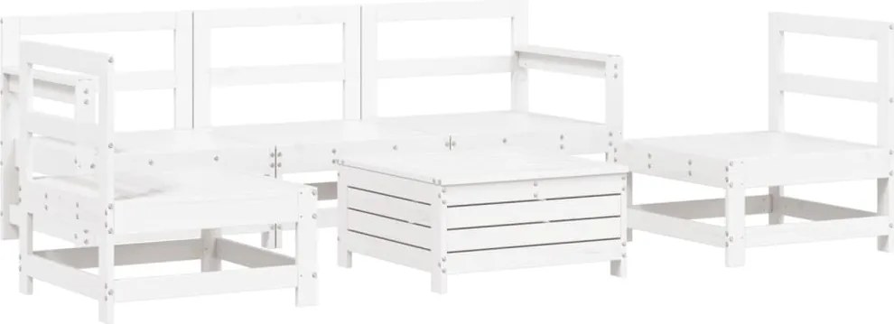 vidaXL Set canapea de grădină, 6 piese, alb, lemn masiv pin