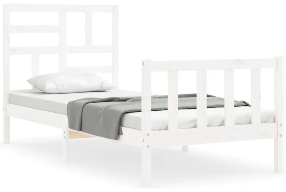 3193037 vidaXL Cadru de pat cu tăblie single mic, alb, lemn masiv