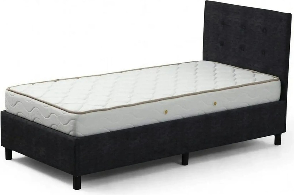 Pat HIRA 90x190, stofa clasica gri antracit, cu suport saltea