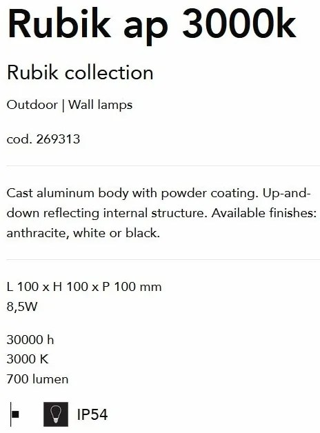 Aplica LED ambientala design modern Rubik ap 3000k BIANCO