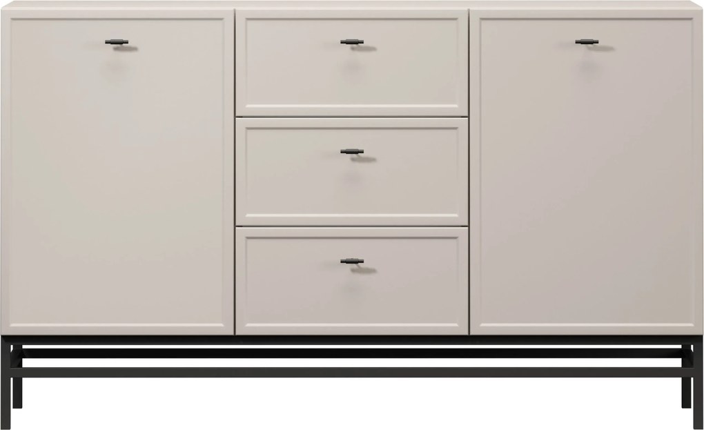 Comodă Lorini 150 cm cu sertare - cașmir / mânere negre T-bar / cadru