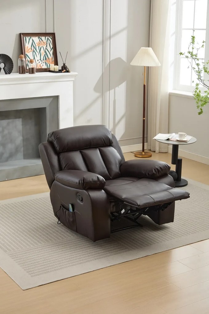 RESIGILAT- Fotoliu Masaj si Incalzire, Recliner, suport picioare extensibil, Air PU Premium, Maro