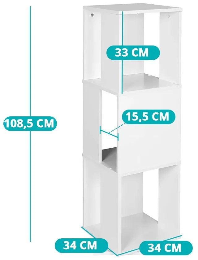 Raft de carti rotativ, 34x34x108 cm, alb