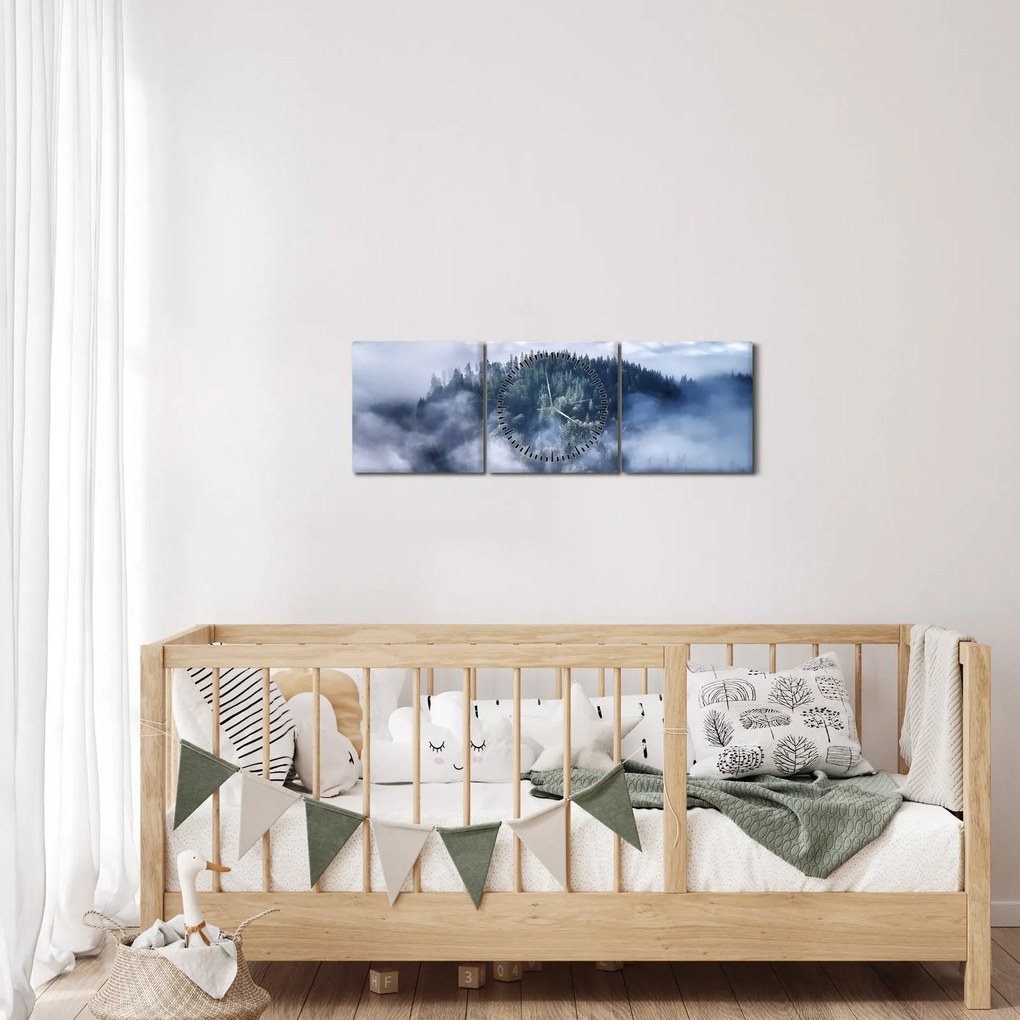 Tablou pădurii în ceață (cu ceas) (90x30 cm)