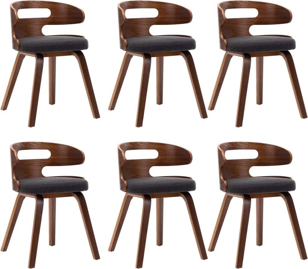 vidaXL Scaune de bucătărie, 6 buc, gri, lemn curbat & material textil