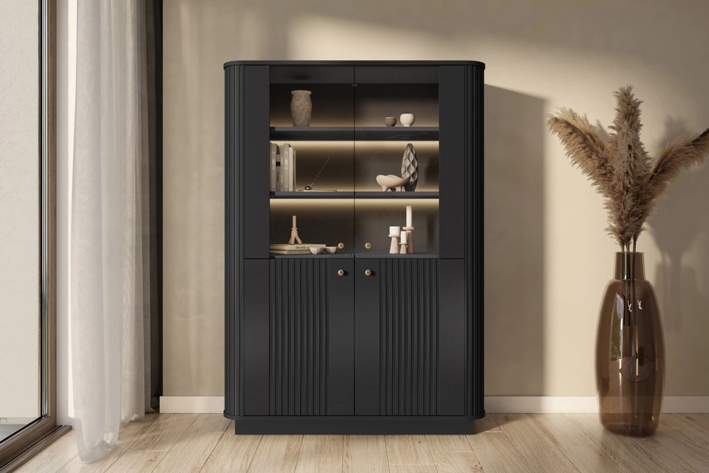 Vitrină Vesper 60 cm cu mânere aurii - negru