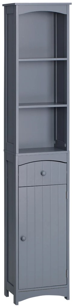 HOMCOM Dulap Înalt de Baie Îngust cu 1 Sertar și 3 Rafturi Deschise Stil Modern 34x24x170 cm Gri | Aosom Romania