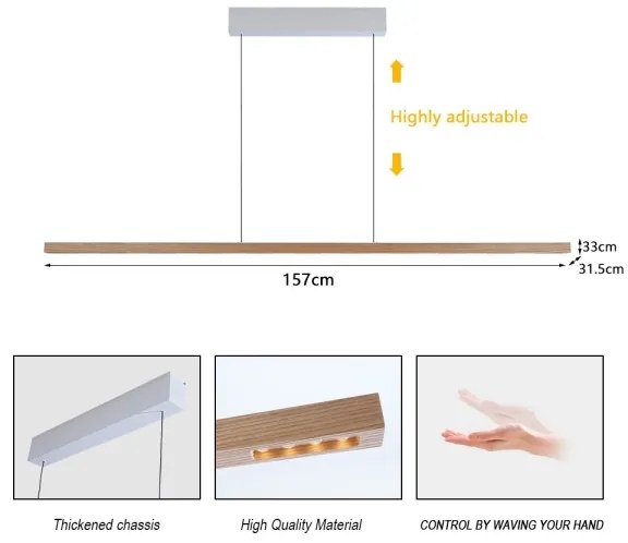 Immax NEO 07310L-LED lustră dimmabilă pe cablu cu senzor MADEIRA 37W/230V 157 cm frasin