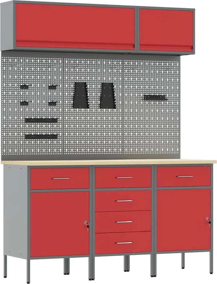 vidaXL Set de dulapuri de lucru cu sertar cu depozitare 8 pcs Roșu