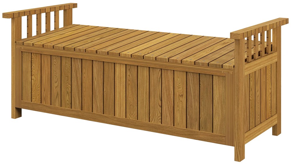 Outsunny Banca de grădină pentru 2 persoane din lemn, cu depozitare de 186L, banca de exterior cu brațe, 128,5 x 56 x 53,5 cm, maro | Aosom Romania