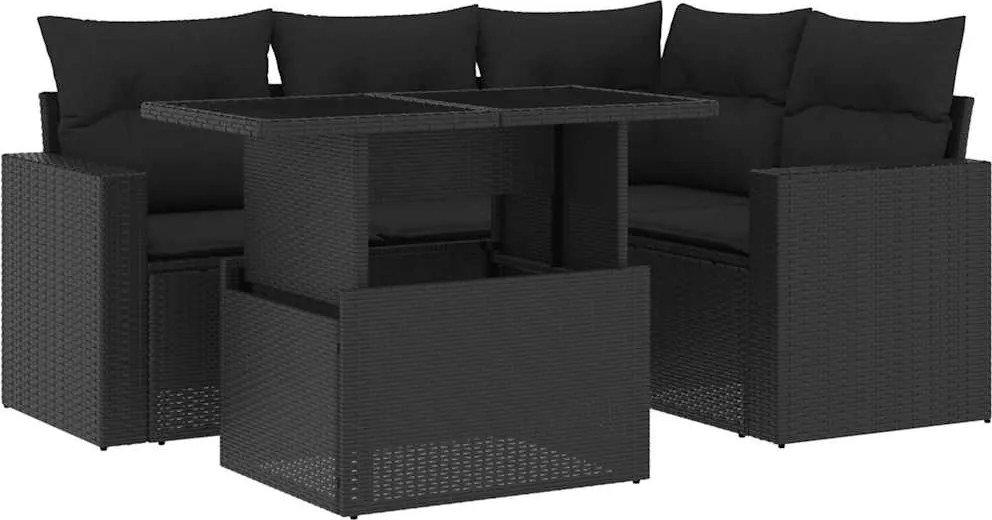 vidaXL Set mobilier de grădină cu perne, 5 piese, negru, poliratan