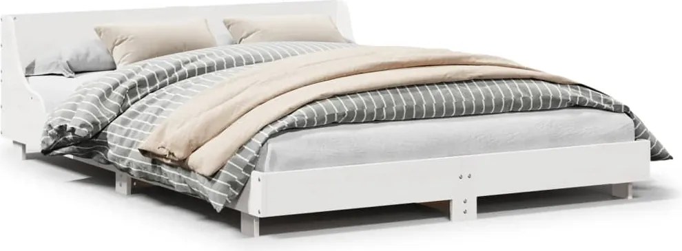 vidaXL Cadru de pat fără saltea, alb, 150x200 cm, lemn masiv pin