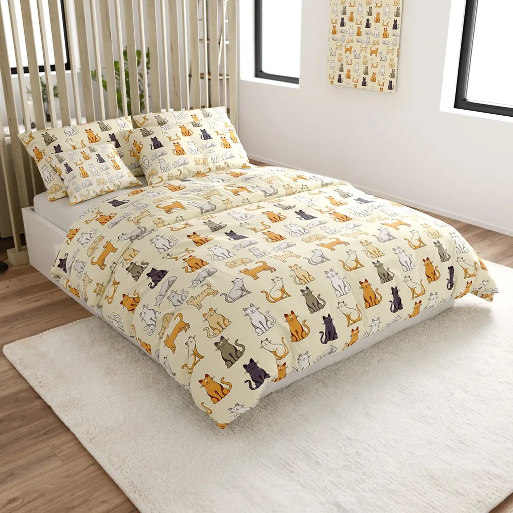 Lenjerie de pat din polibumbac COLORED CATS POLY crem Dimensiune lenjerie de pat: 2 buc 70 x 90 cm | 200 x 220 cm