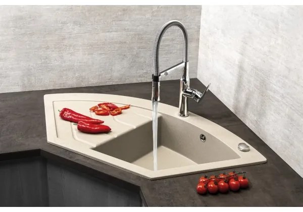 Sapho - Chiuvetă de colț pentru bucătărie 114x57,5 cm granit/bej