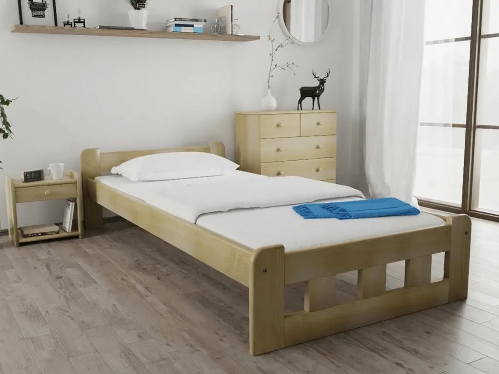 Pat de o persoana inalt Naomi 90x200 cm, pin Saltele: Cu saltele Sommera 18 cm, Somiera pat: Cu lamele drepte