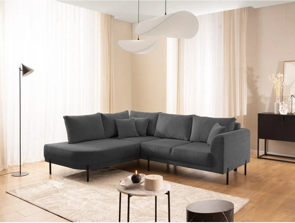 Colțar gri închis cu tapițerie din chenille (cu colț pe partea stângă/în formă de ”L”) Mauris – Ropez