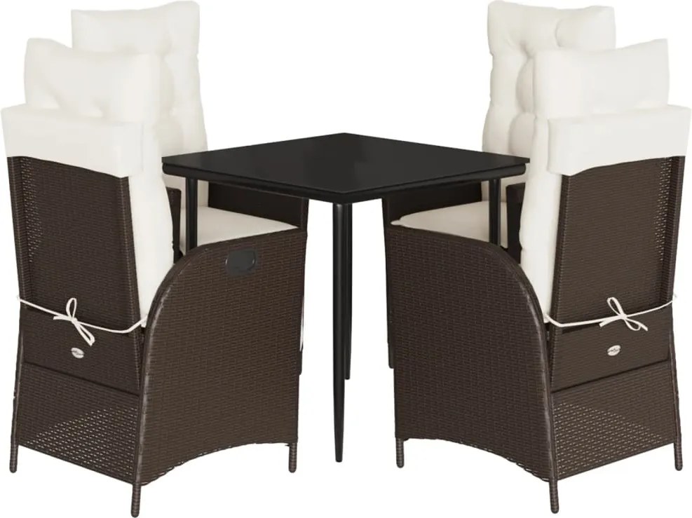 vidaXL Set mobilier de grădină, 5 piese, cu perne, maro, poliratan