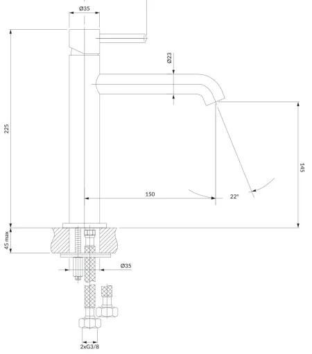 Baterie de lavoar OMNIRES Y1212CCR Y 22,5 cm crom lucios