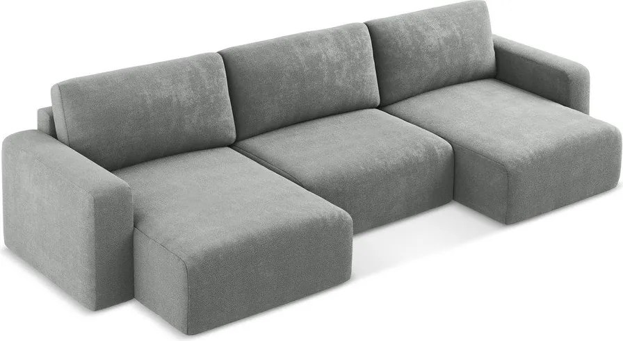 Colțar gri extensibil/cu spațiu de depozitare cu tapițerie din chenille (în formă de "U") Kona – Makamii