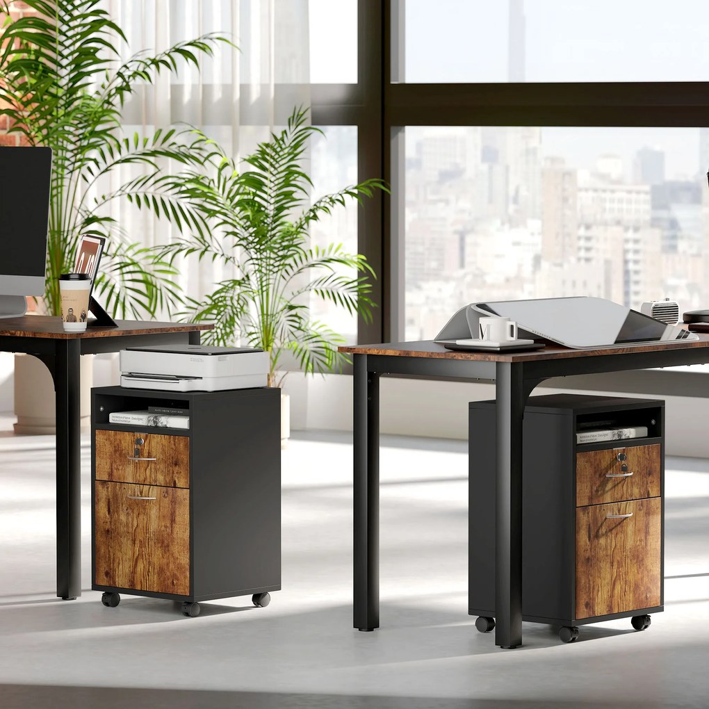 HOMCOM Dulap de Birou cu Raft Deschis, Sertar și Dulăpior, Maro | Aosom Romania