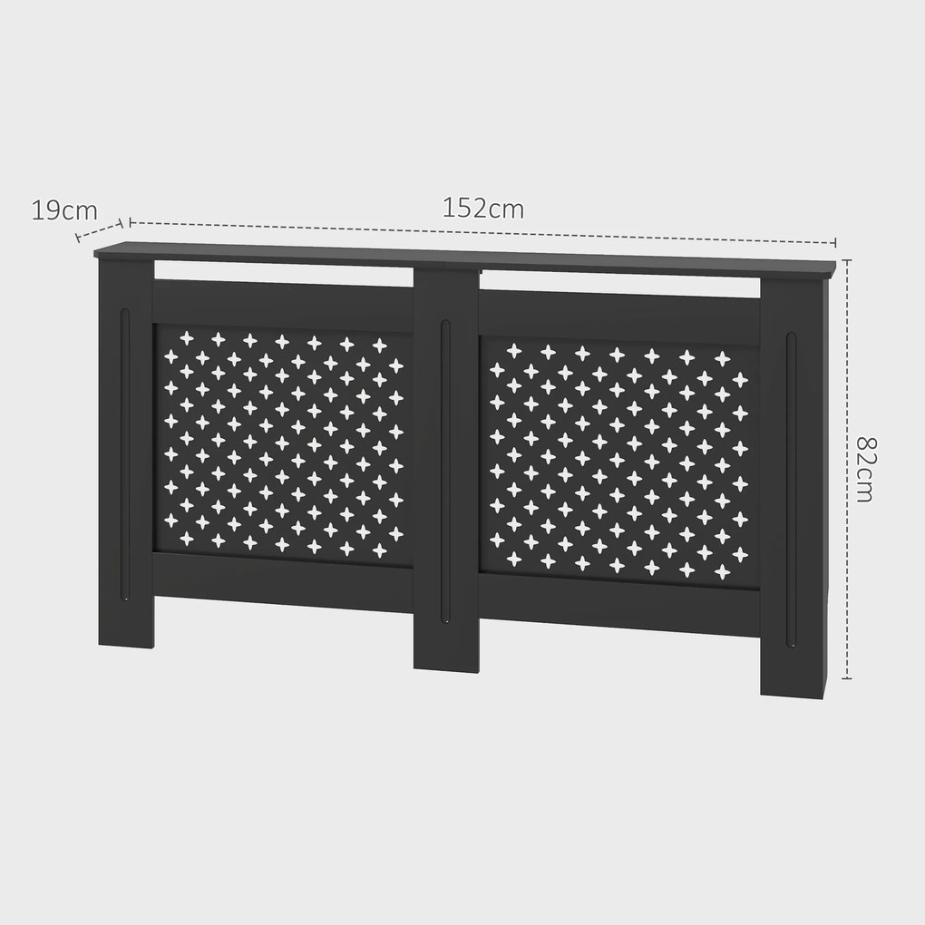 HOMCOM Carcasă pentru Calorifer din Lemn MDF, Carcasă Modernă pentru Calorifer cu Raft, 152x19x82 cm, Negru | Aosom Romania