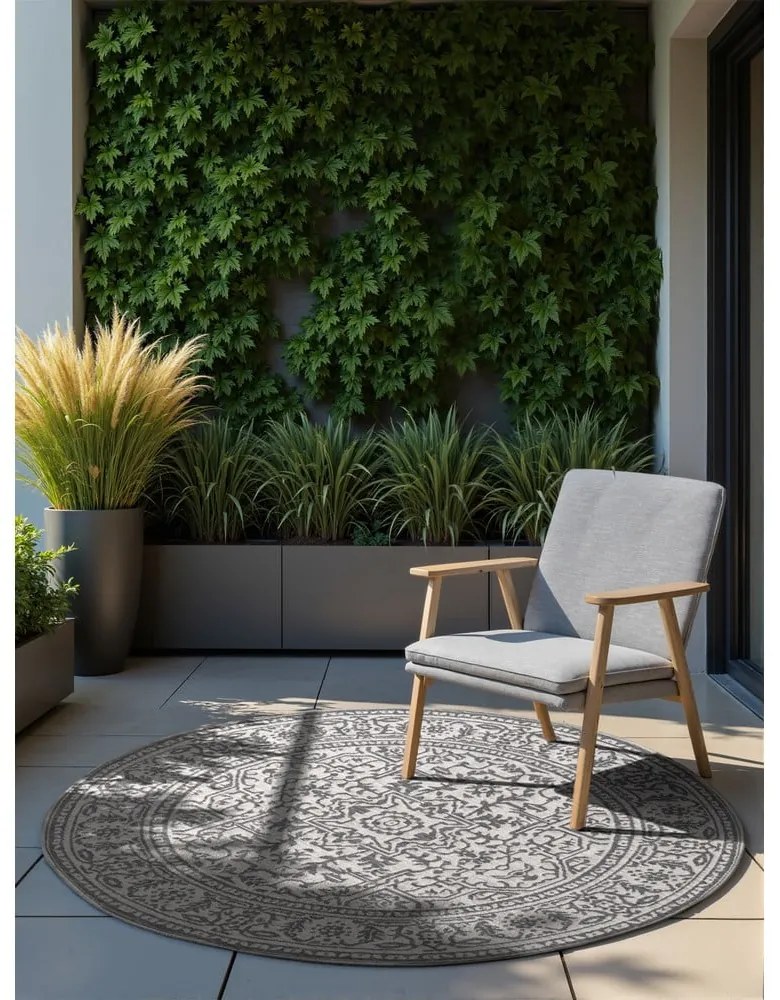 Covor pentru exterior și interior gri/fildeș rotund ø 160 cm Duet Kona – NORTHRUGS