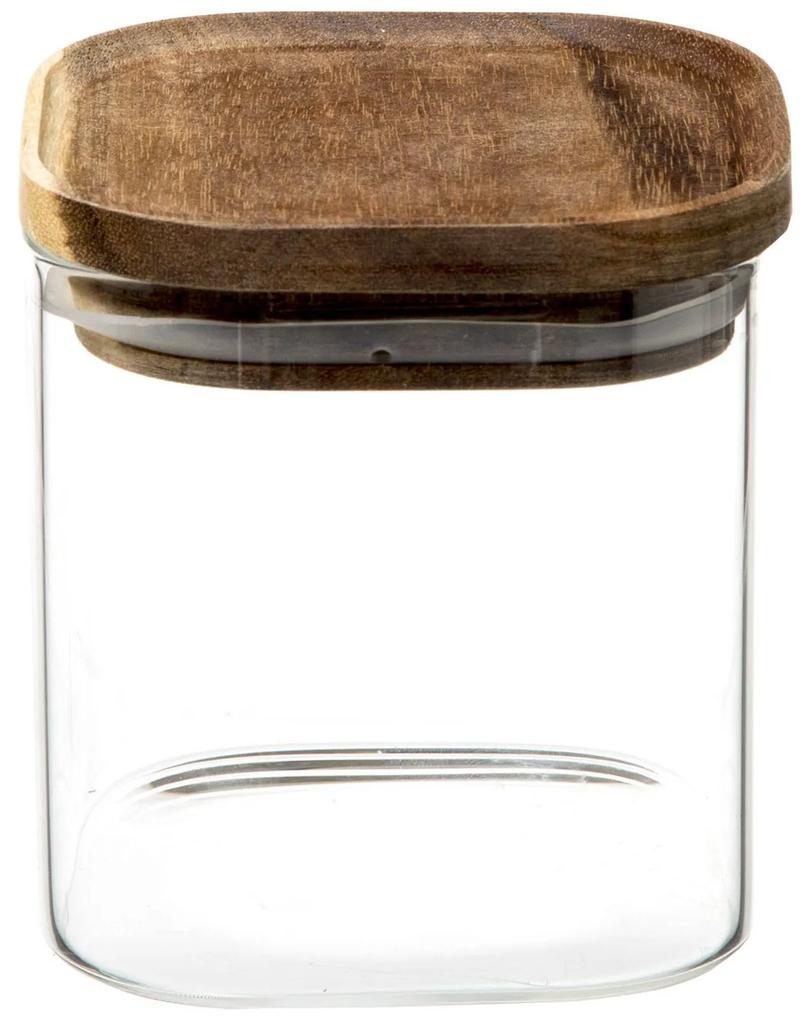 Recipient din sticlă cu capac din lemn de salcâm, 0,6 L