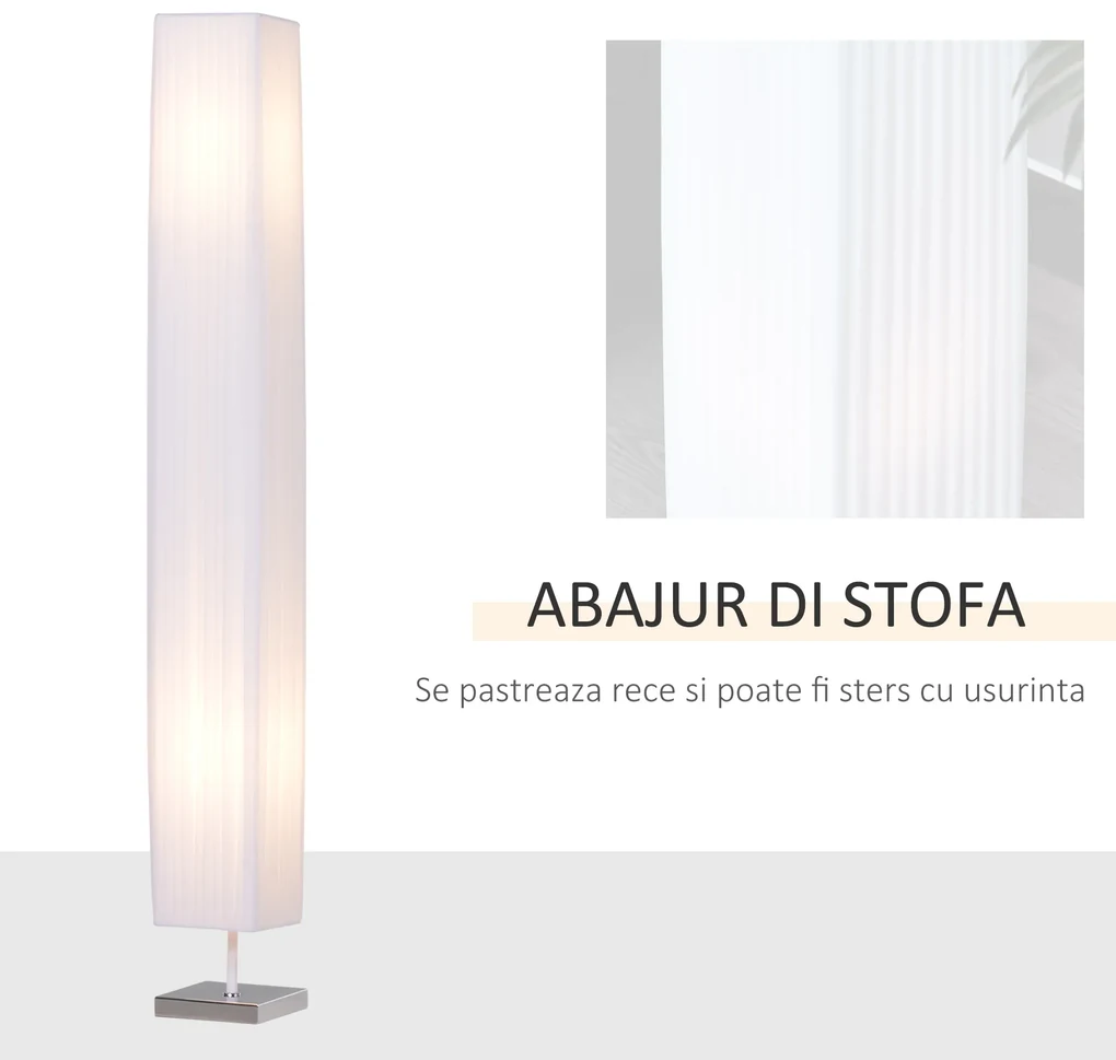 HOMCOM Lampă de Podea cu Design Modern pentru Living, 14x14x120 cm, Alb | Aosom Romania