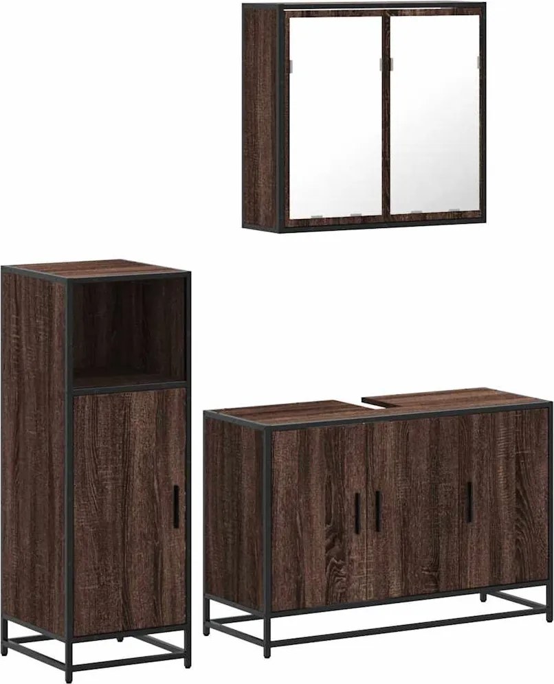 vidaXL Set mobilier de baie, 3 piese, stejar maro, lemn prelucrat