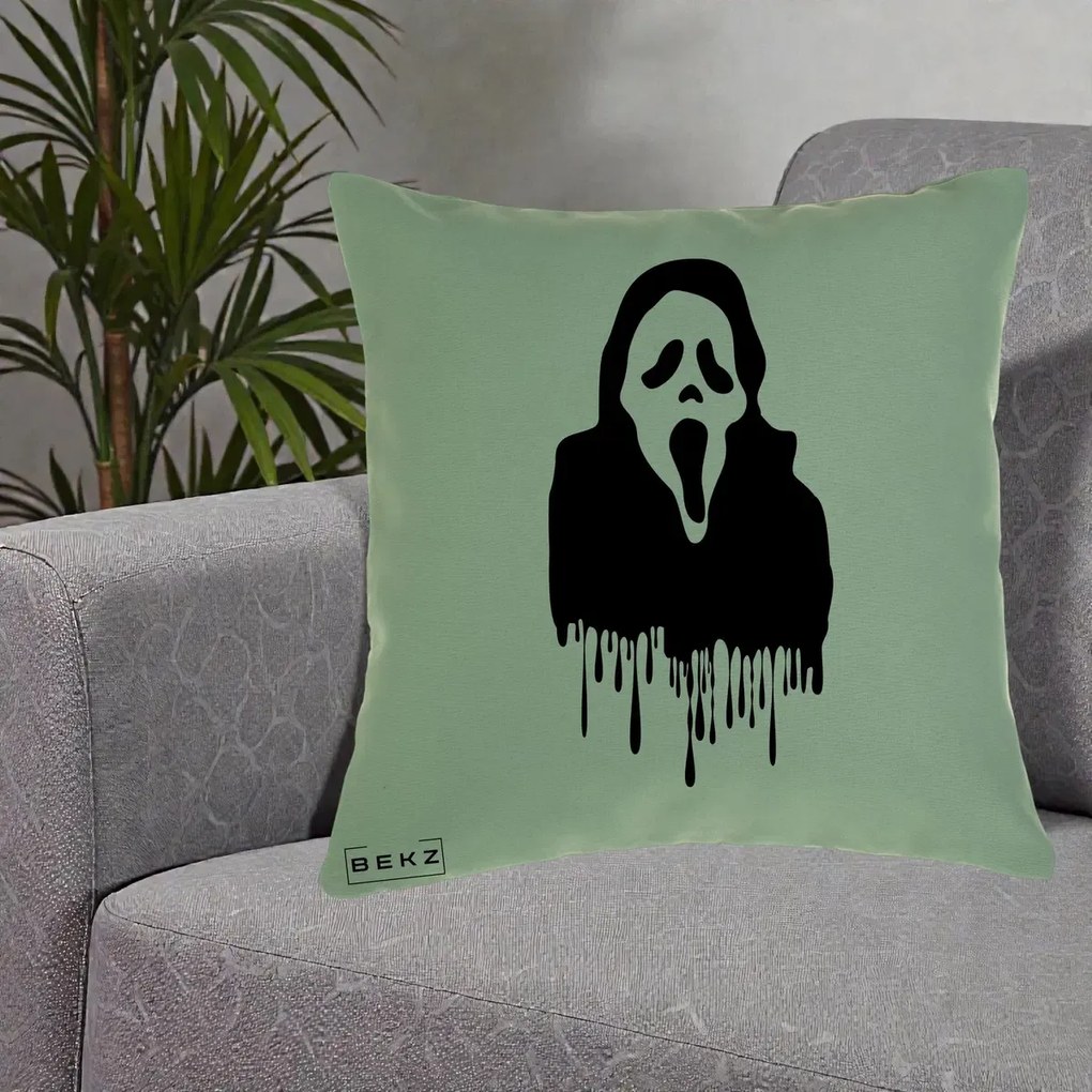 Perna Personalizata Halloween Ghostface Scream Picurand, 40x40 cm, Verde, Husa Detasabila, Perna Inclusa, BEKZ®