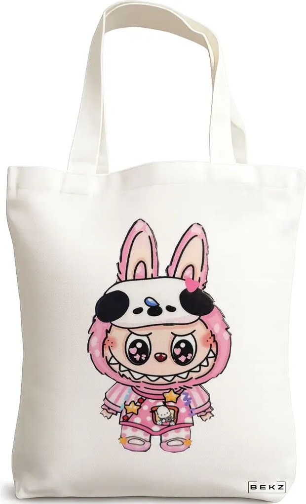 Sacosa de Panza pentru Cumparaturi, Geanta Tote, model Labubu 12 38 x 34.5 cm, Alba, BEKZ®