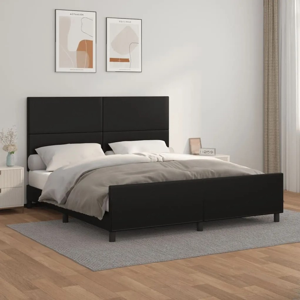 3125457 vidaXL Cadru de pat cu tăblie, negru, 160x200 cm, piele ecologică