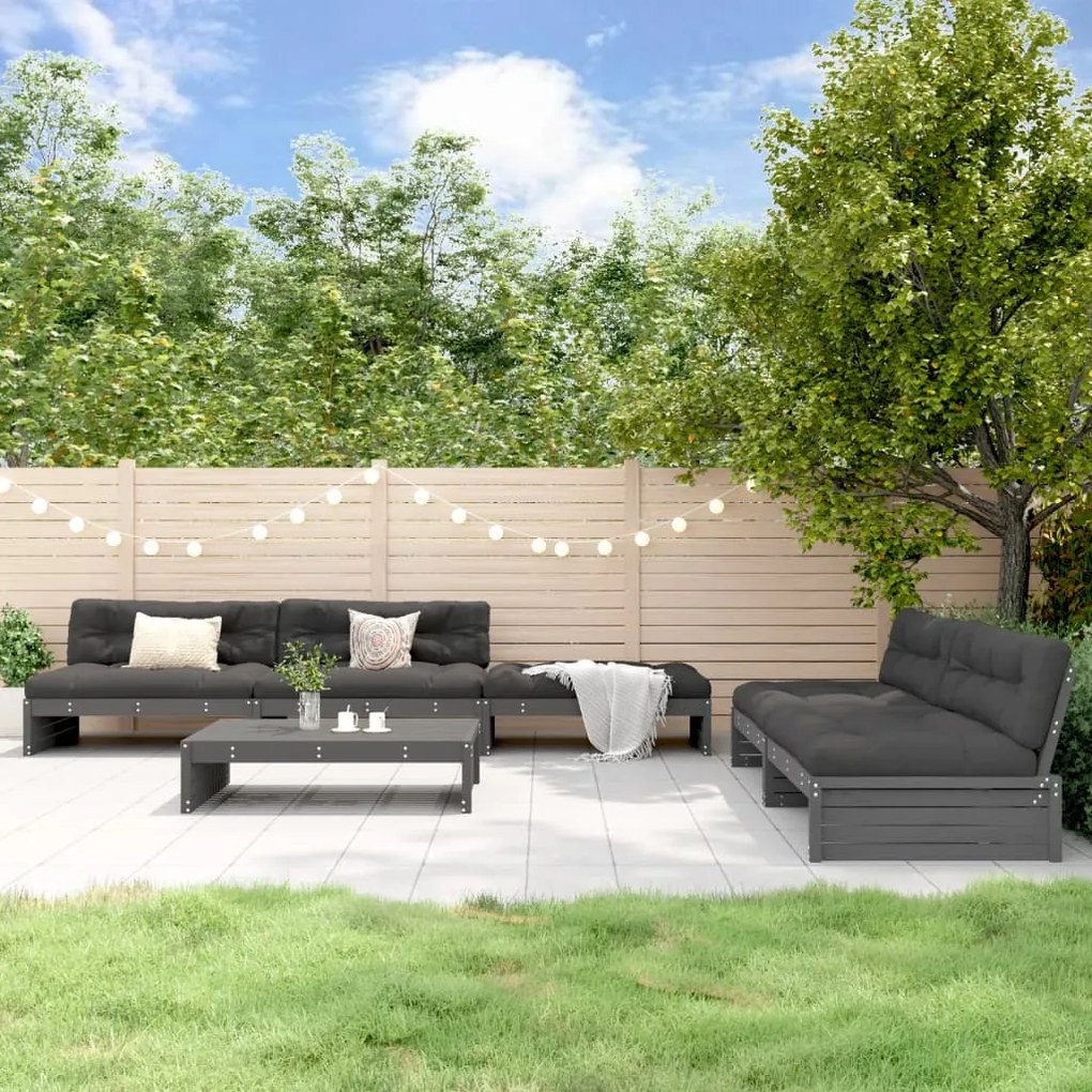 3186153 vidaXL Set mobilier relaxare grădină&perne 6 piese gri lemn masiv pin