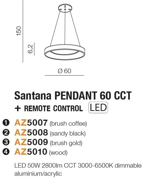 Lustra LED cu telecomanda design circular SANTANA 60 CCT WO