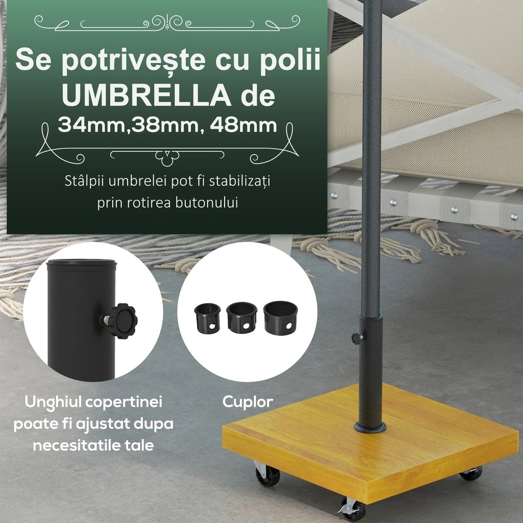 Outsunny Bază pentru Umbrelă cu Bară de 34/38/48mm din Metal şi Ciment cu Roţi cu Frână, 45x45x36.5 cm, Galben | Aosom Romania