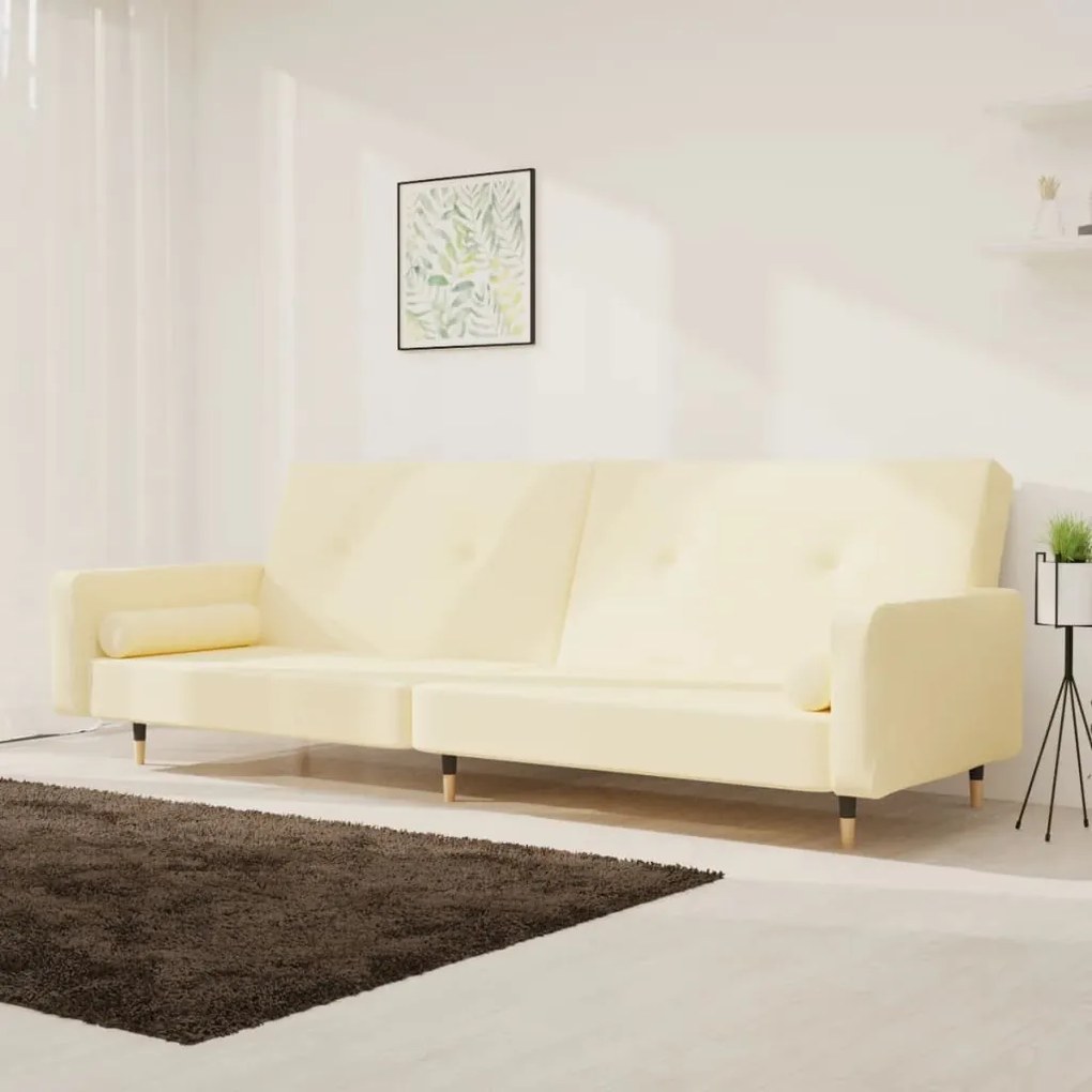 337342 vidaXL Canapea extensibilă cu 2 locuri, 2 perne, crem, catifea