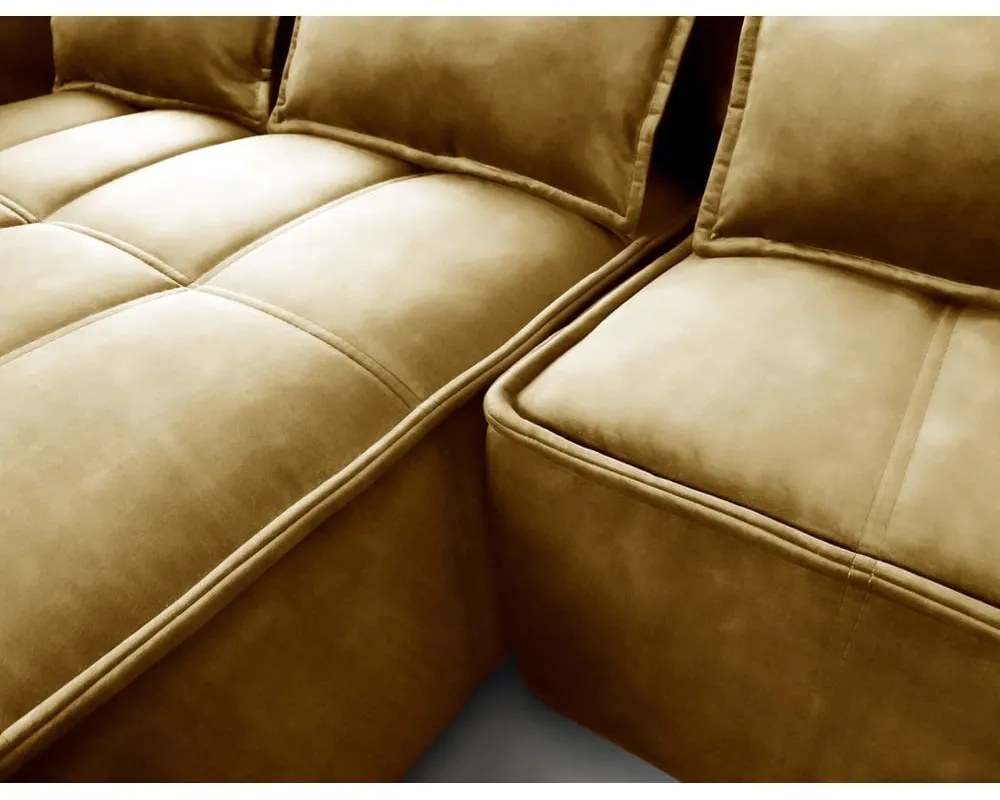 Colțar galben extensibil/cu spațiu de depozitare cu tapițerie din catifea (cu colț pe partea stângă/cu șezlong) Campo – ELTAP