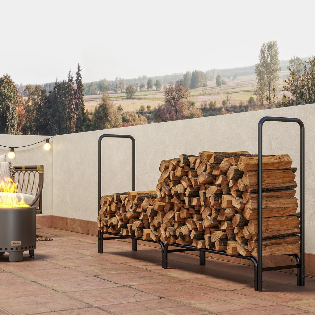 Outsunny Suport pentru Lemne de 0,6 m³, Reglabil, cu Husă Impermeabilă din PE, din Metal, 200 x 36 x 99 cm, Negru și Verde Închis | Aosom Romania