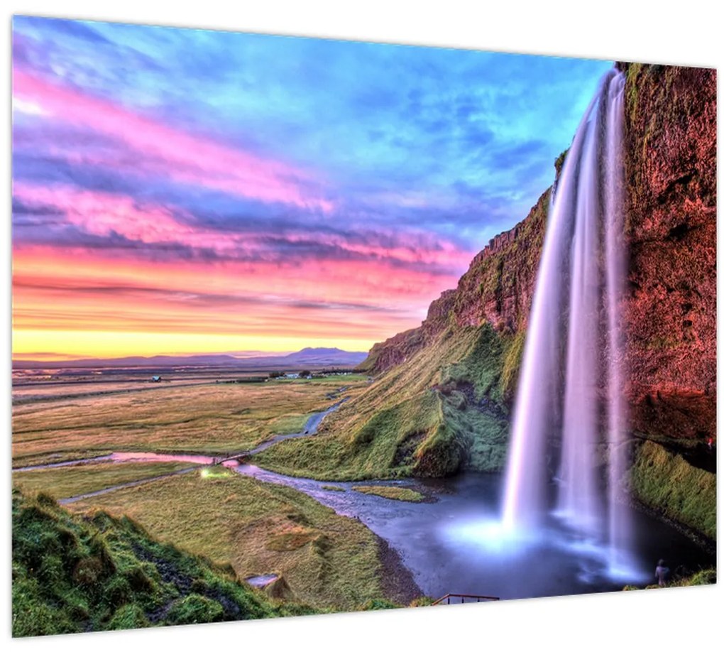 Tablou pe sticlă - Cascada Seljalandsfoss (70x50 cm)