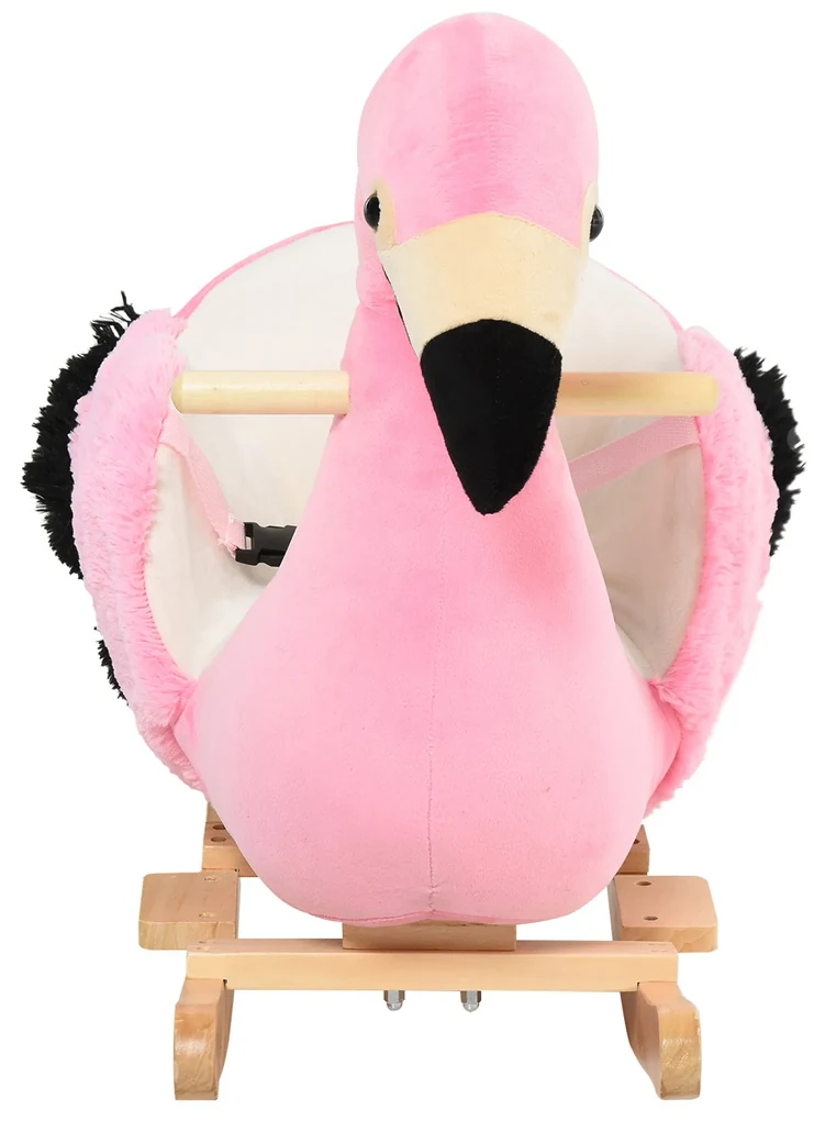 HOMCOM Balansoar Flamingo pentru Copii, Leagăn Moale din Pluș pe Structură de Lemn, Jucărie Interactivă 60x33x52cm Roz | Aosom Romania