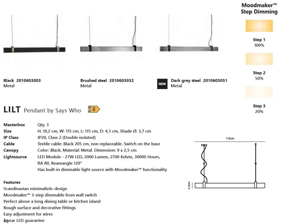 Lustra LED suspendata design modern Lilt gri inchis