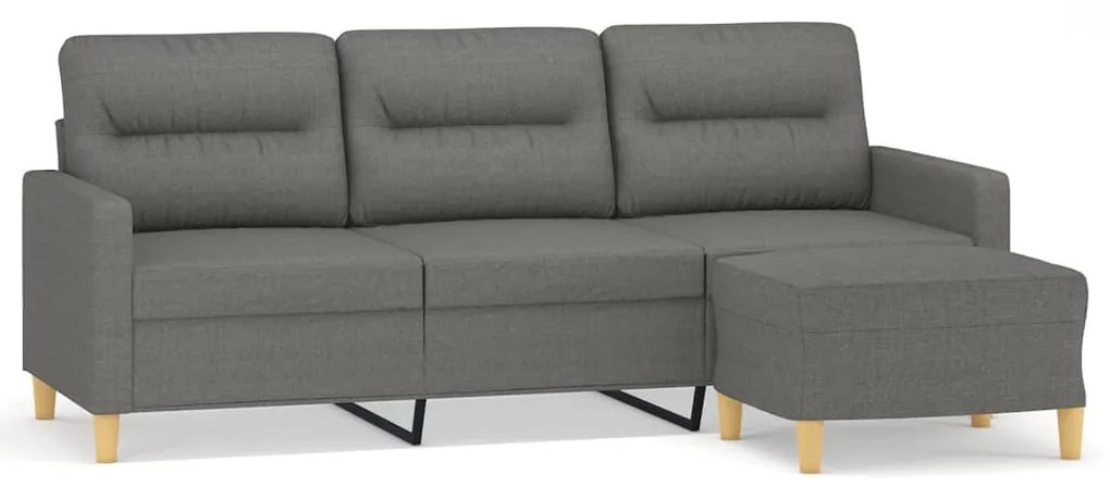 3153422 vidaXL Canapea cu 3 locuri și taburet, gri închis, 180 cm, textil