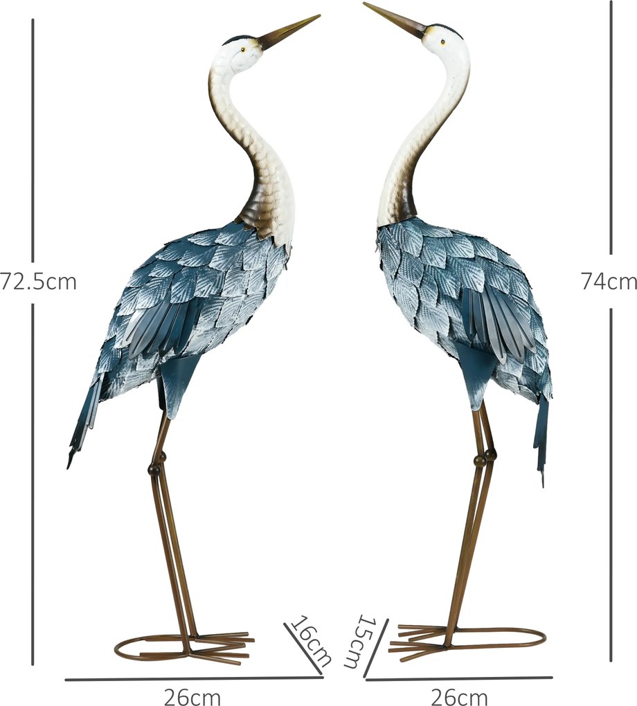 Outsunny Lot de 2 statui de grădină sculptură de cocor decorație de pasăre exterioară din oțel pentru terasă balcon curte peluză | Aosom Romania