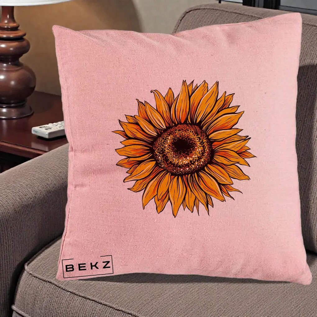 Perna Decorativa Floarea Soarelui Vibranta, 40x40 cm, Roz, Husa Detasabila, Perna Inclusa, BEKZ®