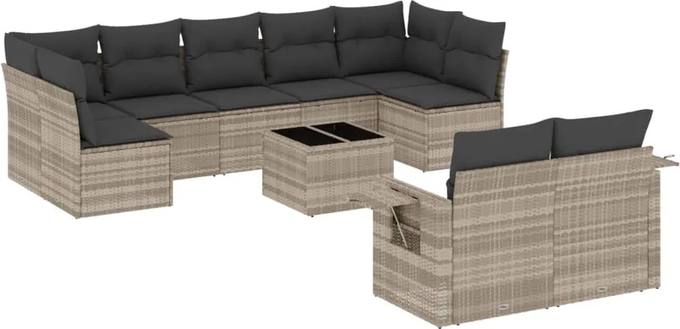 vidaXL Set canapele de grădină cu perne 10 piese gri deschis poliratan
