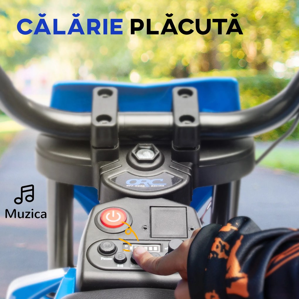 AIYAPLAY Motocicletă Electrică pentru Copii cu Roți Detașabile, Suspensii, Sunete și Indicator de Încărcare, Albastru | Aosom Romania